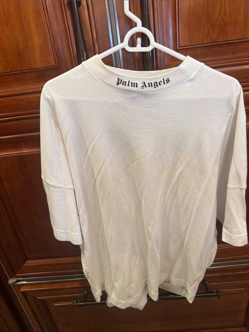 Palm Angels White Short-Sleeve Logo Tee with Back Neck Script